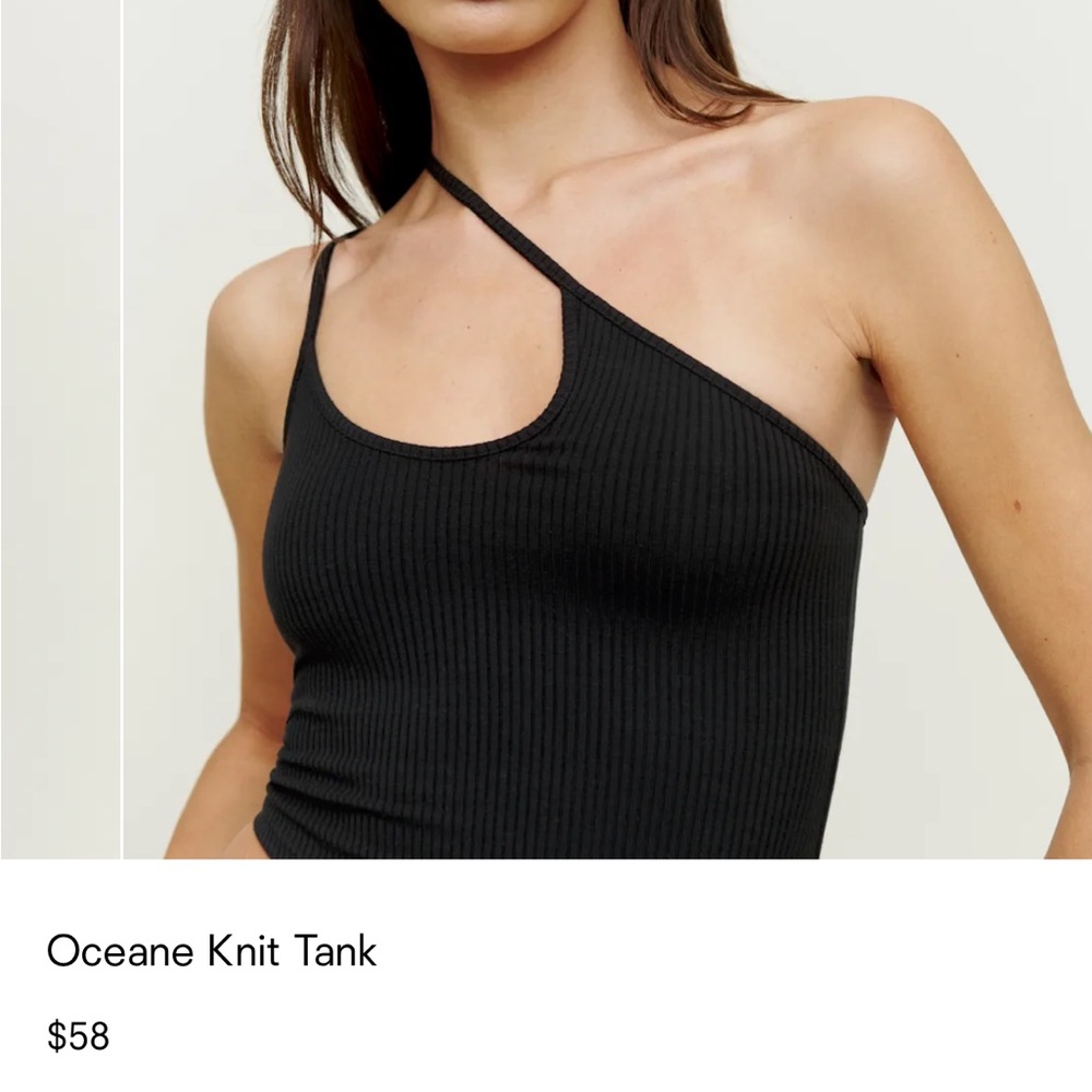 Oceane One-Shoulder Ribbed Knit Tank - Black